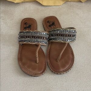Circus by Sam Edelman Brown and Silver Beaded Sandals Size 6
